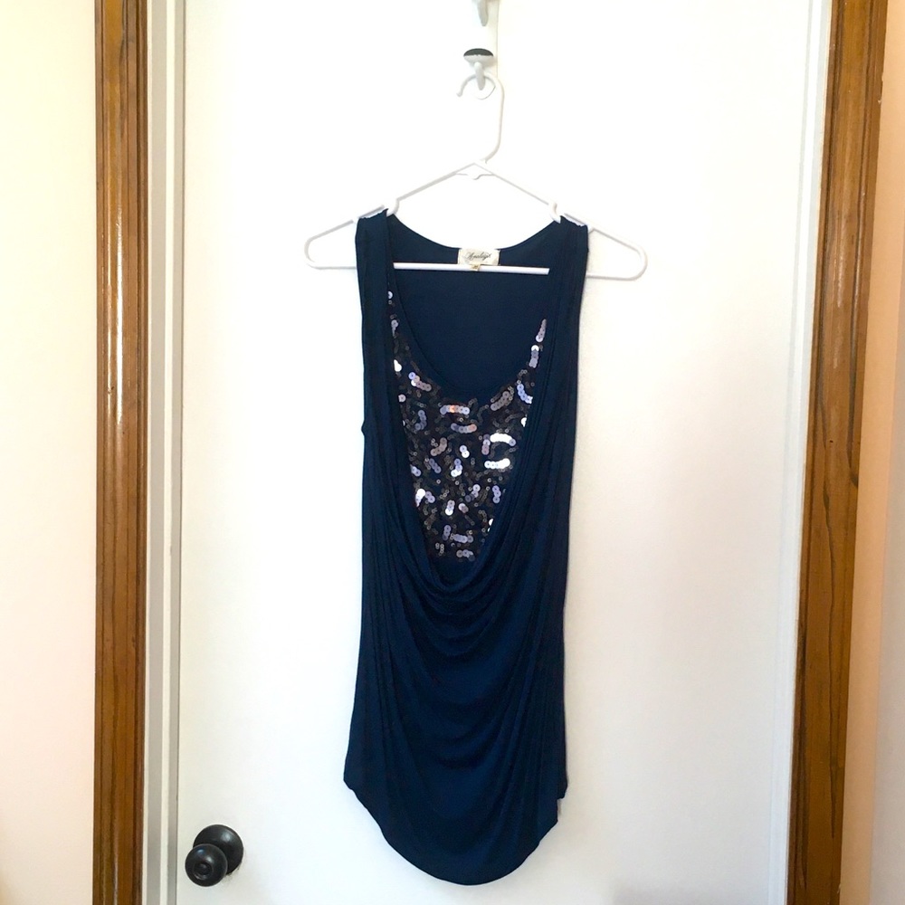 Sleeveless navy sequin tunic - size M